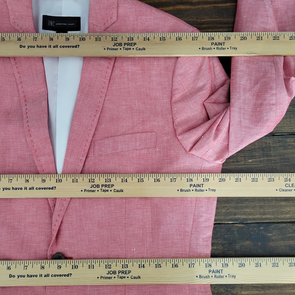 INC International Concepts Men's Sport Coat Blazer Coral Pink Linen Blend‎ Small - Picture 3 of 16